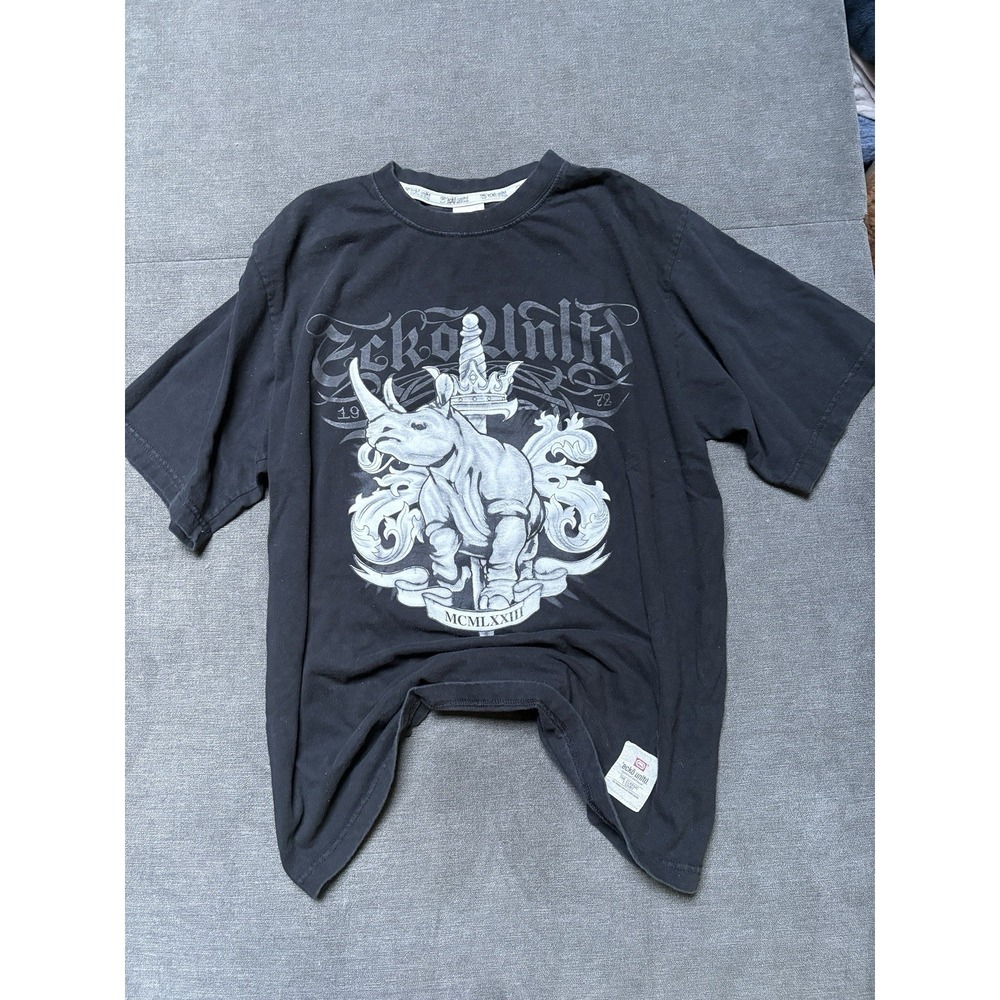 Y2K Ecko Unltd Rhino Crest Graphic Tee Black Gothic Streetwear Size Large